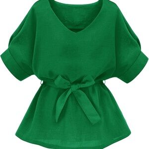Casual Green Blouse with Waist Tie